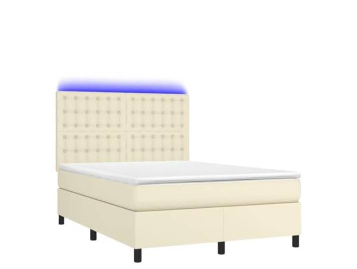 KKgypkn Boxspringbett mit Matratze & LED Creme 140x190 cm Kunstleder