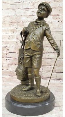 Bronzhaus Hand Made Original Signed Artwork Caddy Boy Golfer Bronze Sculpture Trophy Artwork