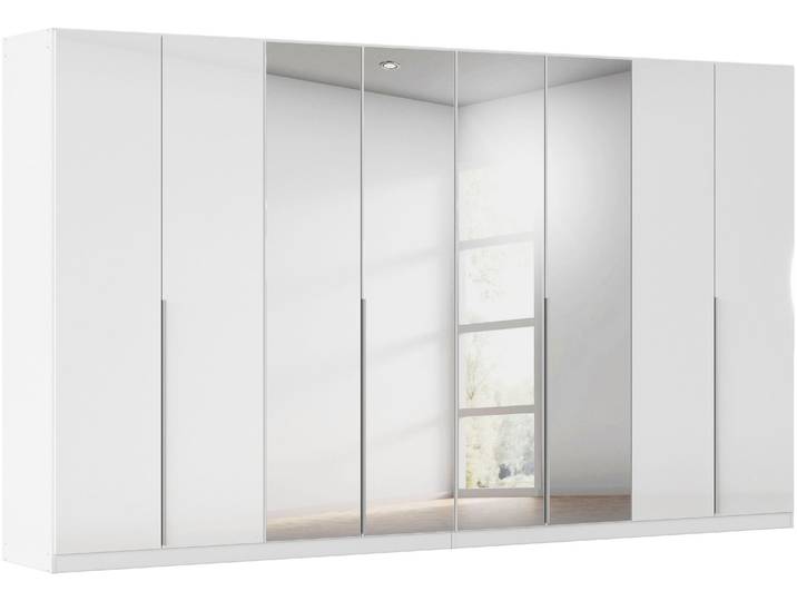 Drehtürenschrank, Holzwerkstoff, Alpinweiß/Hochglanz, 360×229×54 cm, Mit Spiegeltüren & Variablen Einlegeböden, Modern, Rauch