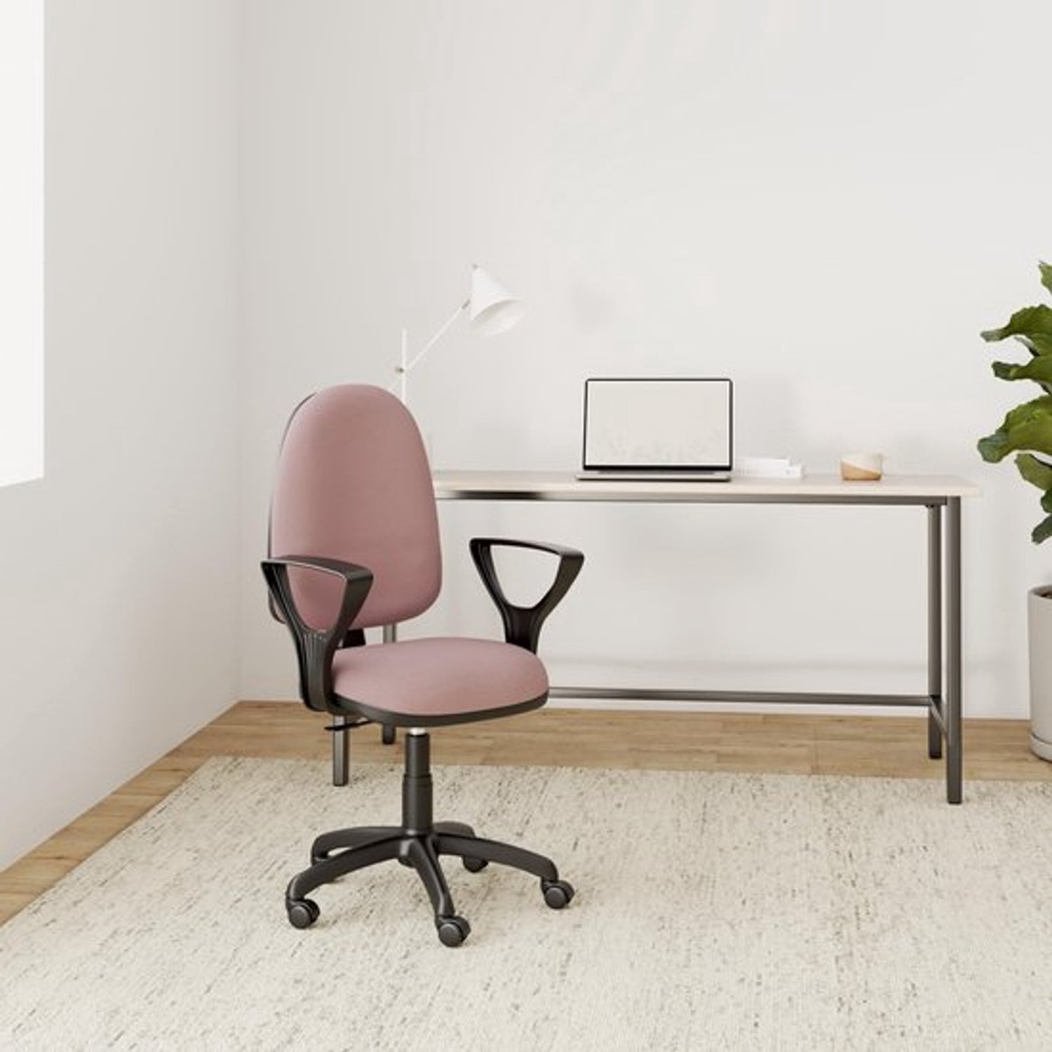 Ergonomische bureaustoel met armleuningen en 360 graden draaibaar, lichtroze