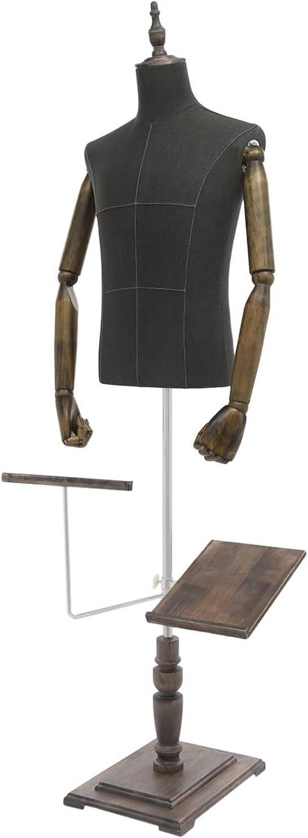 In hoogte verstelbare kleermakerspop voor heren - Kleding display - Donkergrijs bruin - Hoogte: 1,35 - 1,8 m