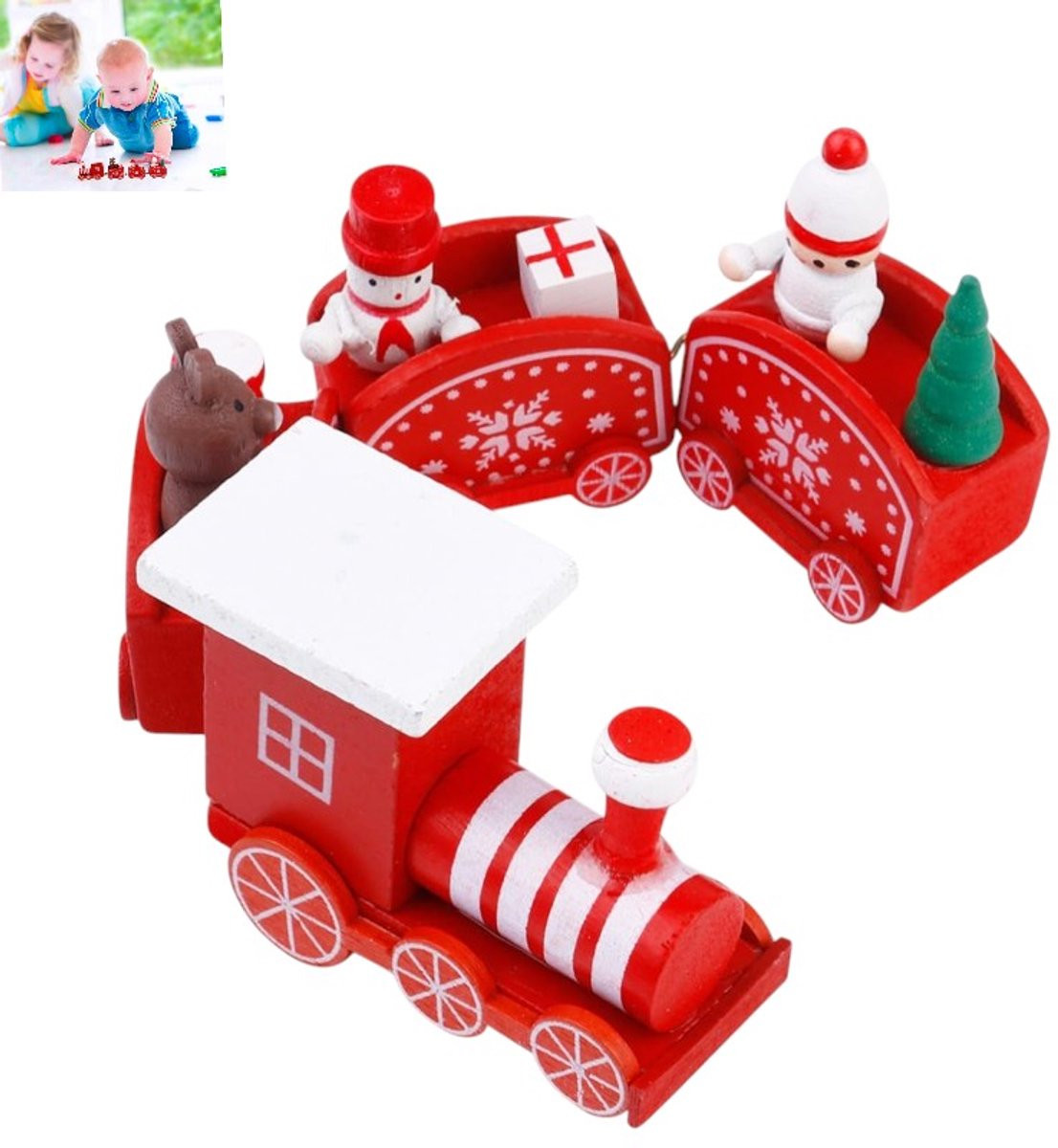 Houten kersttrein decoratie voor op tafel