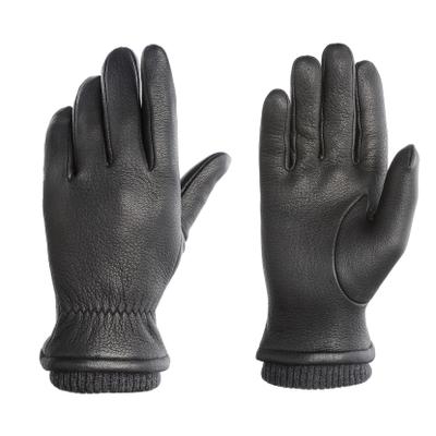 Lederhandschuhe PEARLWOOD "SOHO", Herren, Gr. 8,5, schwarz, Ziegenleder, unifarben, Handschuhe, Strickbündchen, Temperaturregulierend, gefüttert
