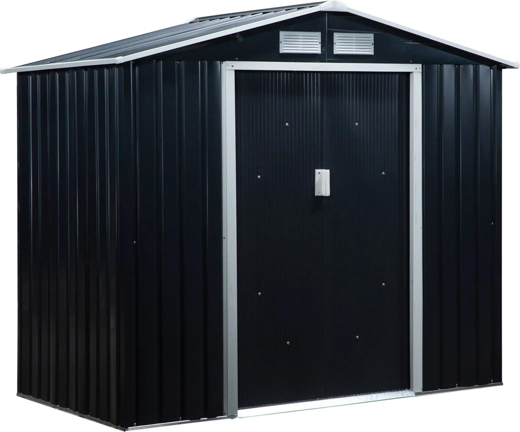 Aga Gartenhaus DSA9202-CG - 185x130x213 cm - verzinkter Stahl - Schwarz - große doppelte Schiebetüren - mit Lüftungsgittern