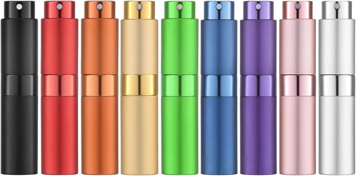 Aluminium parfumatomizer van 10 ml voor reizen, lege flacon in 9 kleuren