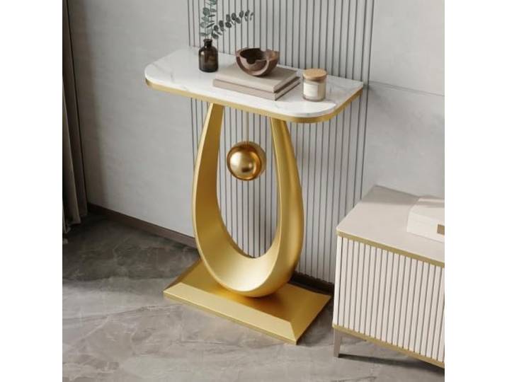 YTSJXN Konsolentisch schmal aus Steinplatte & Metall, moderner Flurtisch Sinterstein-Platte, Eingangsbereich, Schmaler console table, Stabile Eisenstruktur(Gold,50X30X75CM)