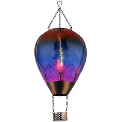Solarlampe Hängeleuchte Heißluftballon Außenlampe bunt Feuereffekt Balkonlampe, Metall Glas, 24x 0,5W warmweiß, DxH 25x58 cm