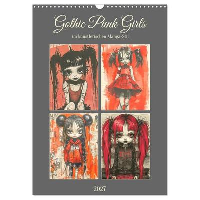 Gothic Punk Girls im künstlerischen Manga-Stil (Wandkalender 2027 DIN A3 hoch), CALVENDO Monatskalender