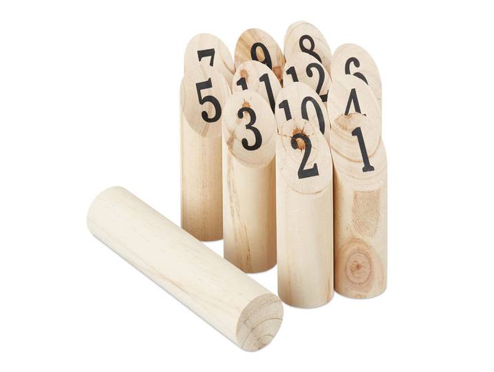Relaxdays Wikingerspiel Natur Kiefernholz 13-tlg. mit Tasche, Hellbraun, Holz, Textil, 5x5 cm, Freizeit & Co, Sport & Fitness