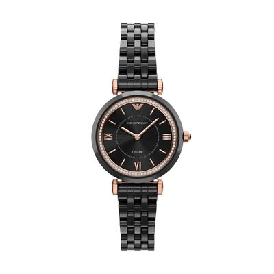 Quarzuhr EMPORIO ARMANI, rosa (schwarz, schwarz), Armbanduhren, Damen, Quarzuhr, Armbanduhr, Keramik, analog, Glassteine