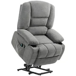 STILVORA Aufstehsessel elektrisch 102x90x97 cm Dunkelgrau mit Massage und Heizfunktion, Liegefunktion, Seitentaschen, atmungsaktiver Polyesterbezug