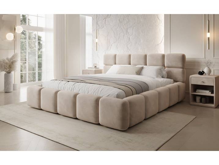 Designer Polsterbett Matilda Samt mit Stauraum - 140x200 - Braun - Luxusbetten24
