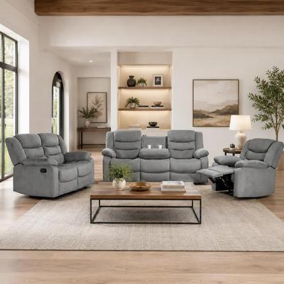 UR livingroom Modern 3-Piece Manual Reclining Living Room Sofa Set with Drop Down Table