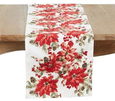 "Saro Lifestyle Poinsettia Table Runner - 16""x72"""