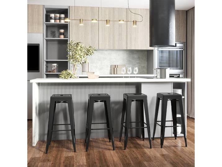 HOMCOM 4 Tabourets Bar Industriels Métal Noir 76cm