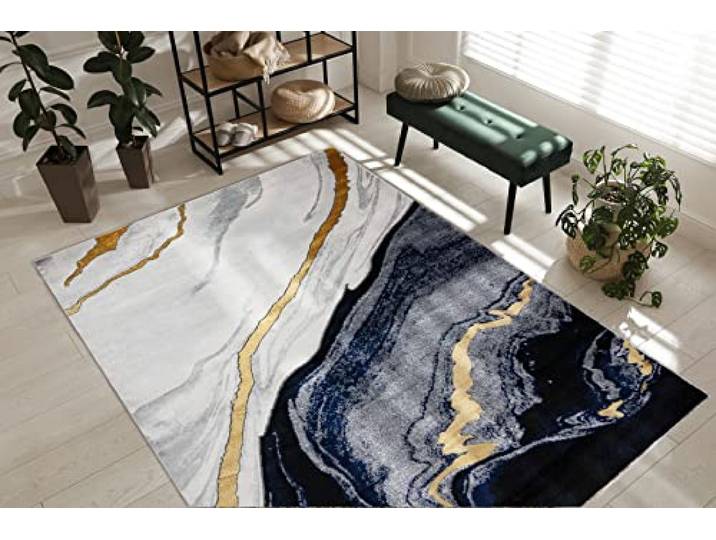 rugsx Exklusiv Emerald Teppich Glamour – Stilvoll, Marmor-Design Dunkelblau/Gold 120x170 cm Modern Teppich für Wohnzimmer