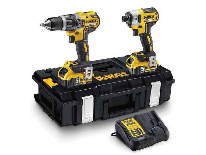 Pack 2 outils 18V DEWALT DCK266P2-QW : Perceuse-visseuse à percussion DCD796\, Visseuse à choc DCF887\, 2 batteries 5\,0 Ah\, coffret ToughSystem
