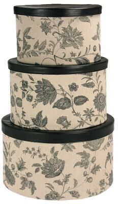 Household Essentials Nestable Hat Boxes with Faux Leather Lids, Set of 3