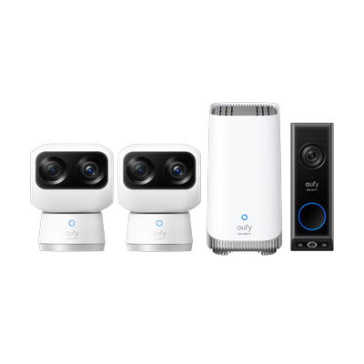 Indoor Cam S350 + HomeBase™ S380 + Video Doorbell E340 (Battery Powered) White
