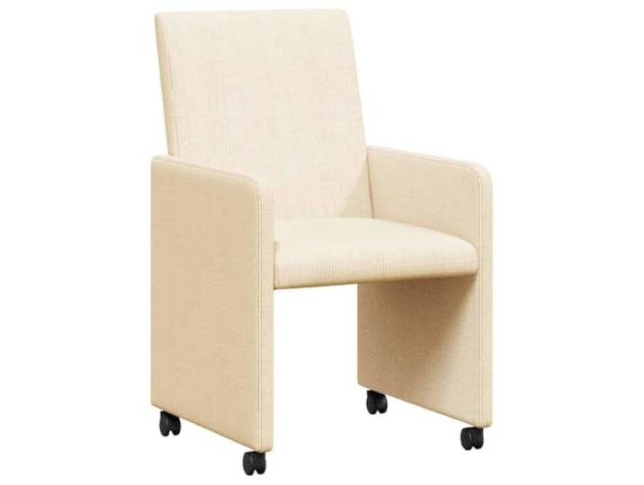 KLGBNCVE Esszimmerstühle mit Rollen 2 STK. Cordstoff Creme Ergonomische Rückenlehne, Schaumstoffpolsterung, schmale Armlehnen, Sperrholz und Metall, integrierte Rollen, schnelle