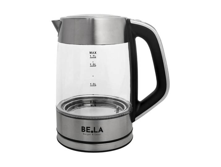 Wasserkocher Berger Lanz 1,7 l , silber (silber, transparent), B:15cm H:23,5cm T:19,4cm, Wasserkocher, Wasserkocher