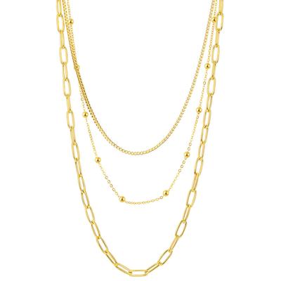 Edelstahlkette FIRETTI "Schmuck Geschenk Trio Layerkette", gold (gelbgoldfarben), Halsketten, Damen, Edelstahl, L: 45, Edelstahlkette