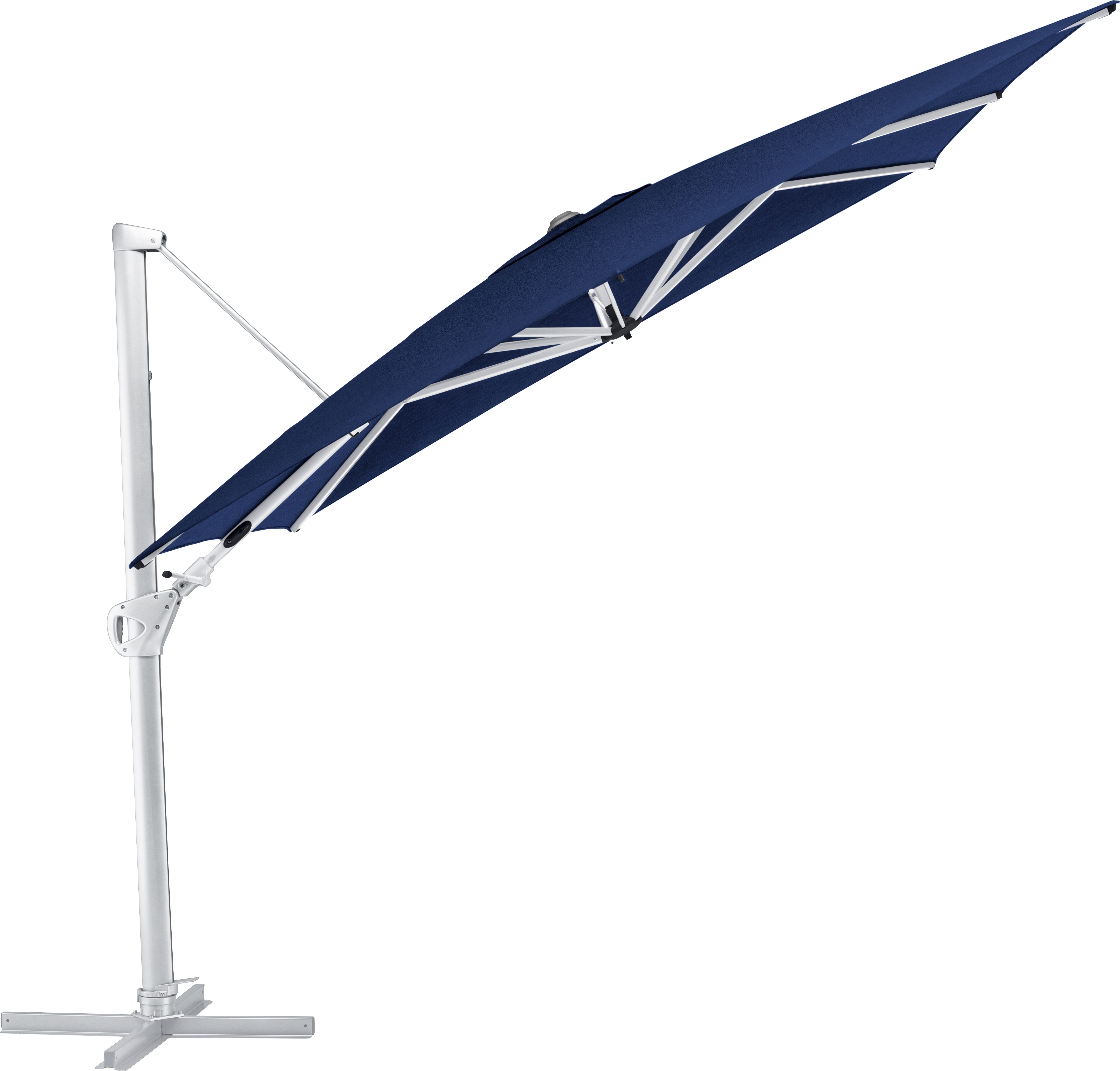 Kettler Easy Swing Ampelschirm 300x300 cm, UPF50+, inkl. Abdeckhaube+ Schirmständer, silber/blau, Aluminium/Polyester mit Polyurethan-Beschichtung