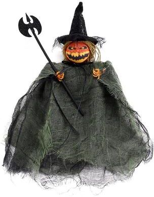 Inspired Deals Spooky Pumpkin Doll Halloween Hanging Decoration For Haunted House And Party Decor green