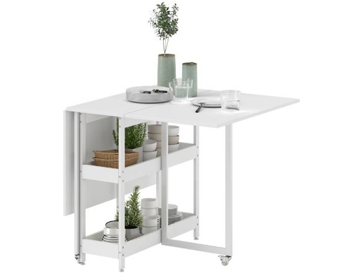 Table à manger pliante Table de cuisine pour 2 à 4 personnes avec 2 étagères ouvertes table de salle à manger mobile Table pliante