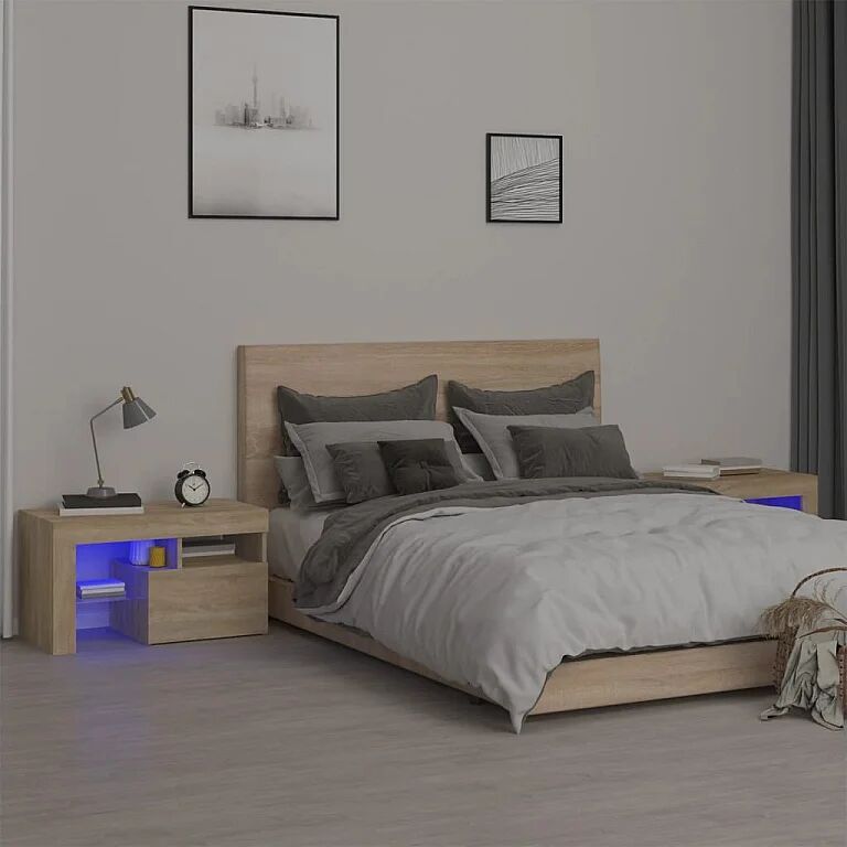 Garden Furniture Zutphen  Mesitas de noche con luces LED 2 uds roble Sonoma 70x36,5x40cm