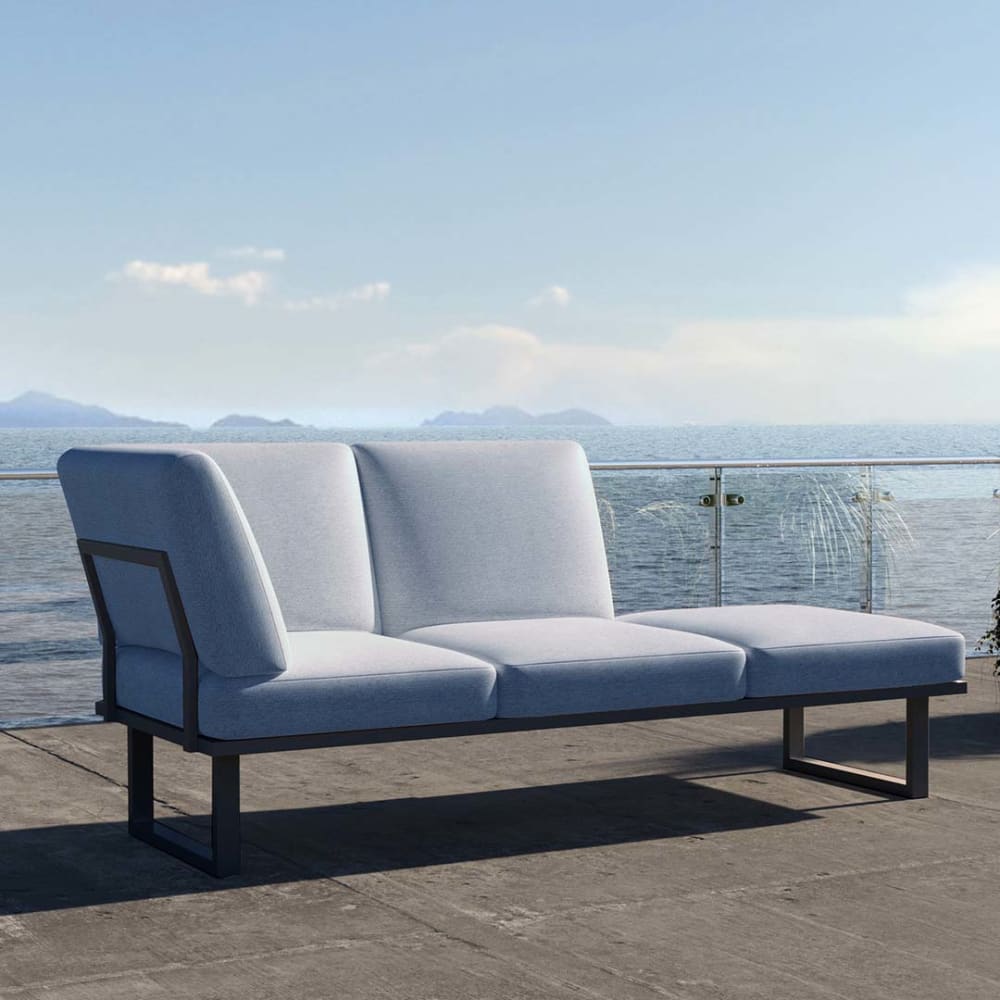 Mesonica Méridienne bleu clair - cadre anthracite Bleu 205x88x82cm