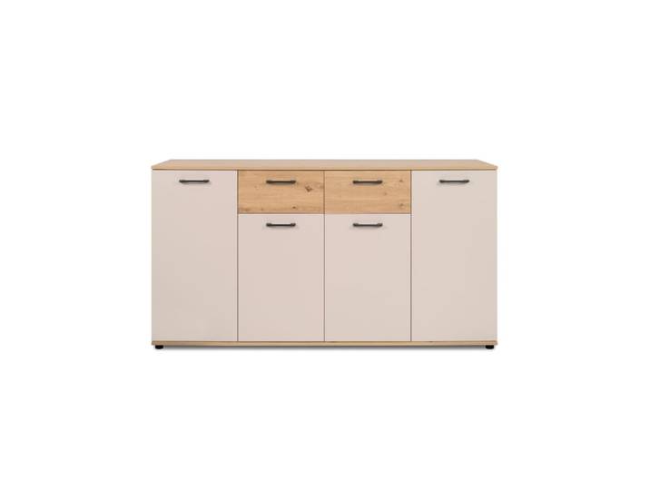 Buffet 4 portes, 2 tiroirs effet chêne et cachemire l160 cm
