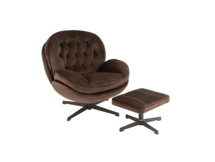 Fauteuil relax et son repose pied tissu et métal