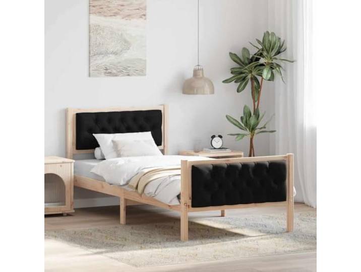 RJPLMFV Bettgestell mit Kopfteil, Schwarz, 90 x 190 cm, massives Kiefernholz