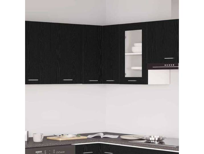 HSF®Armoire Haute - optimisation'espace - Armoire suspendue Pour cuisine d'Angle avec porte Chêne noir 57 x 57 x 60cm qso850643