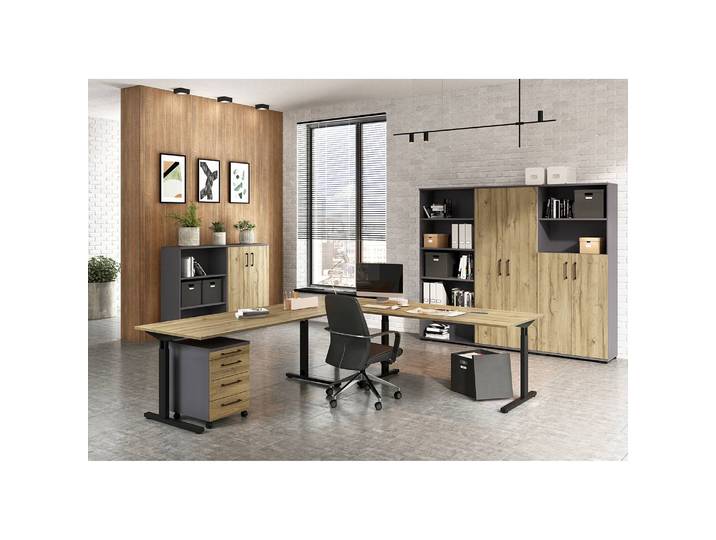 home24 Bureau 160cm bruin/zwart/Grandson eikenhouten look