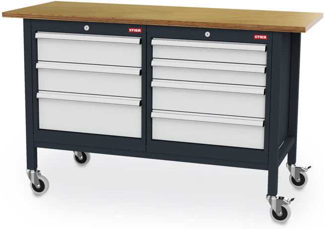 Etabli bureau mobile STIER avec 7 tiroirs lxPxH 1500x600x960 mm (903974)