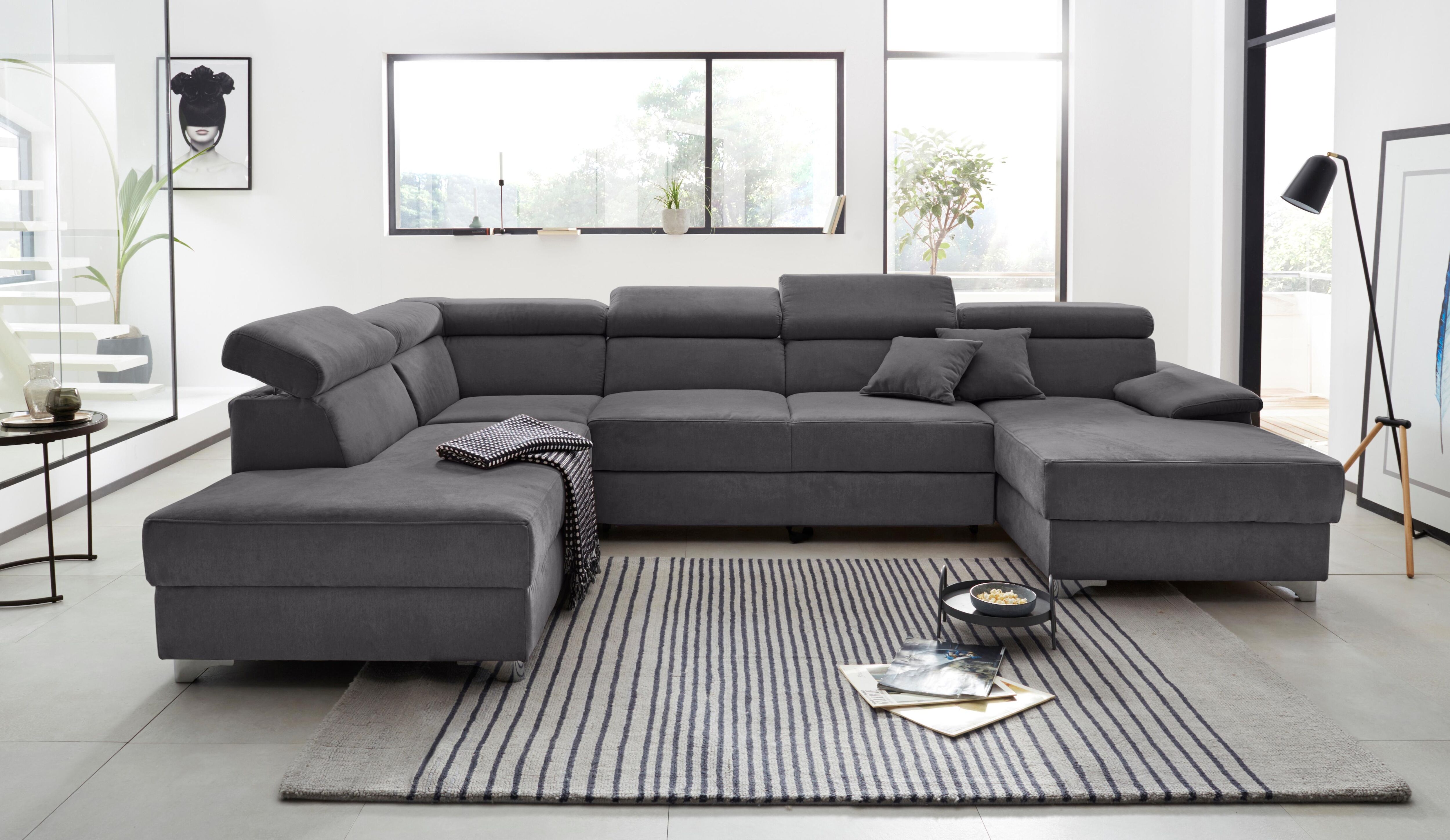 Wohnlandschaft DOMO COLLECTION "Mira, inklusive Kopfteilverstellung für mehr Wohlfühlkomfort, U-Form", braun (espresso), B:337cm H:78cm T:230cm, Luxus-Microfaser (92% Polyester, 8% Nylon);Zierkissen: Entsprechend jeweiligem Bezug.;Struktur (100% Polyester