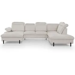 WOHNLANDSCHAFT Sora U mit Schlaffunktion und verstellbarer Sitztiefe, Kopfstützen und Armlehne, 365 cm, Beige, Links