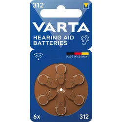 VARTA AIR 312 - Hörgerätebatterie, Zink-Luft, 7,8x3,45 mm, Aid 312, 6er-Pack