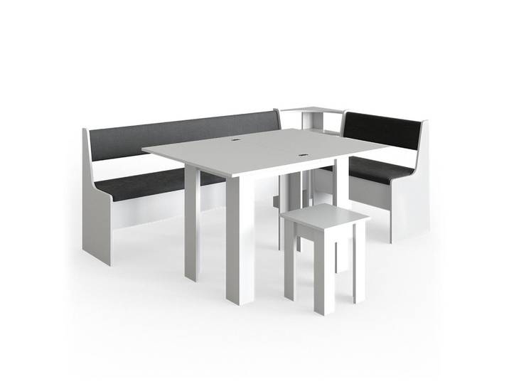 Vicco Eckbankgruppe Roman Weiß 210 x 120 cm mit Tisch, Holzwerkstoff, Rechteckig, 210x50x120 cm, Esszimmer, Bank, Tisch- & Eckbankgruppen