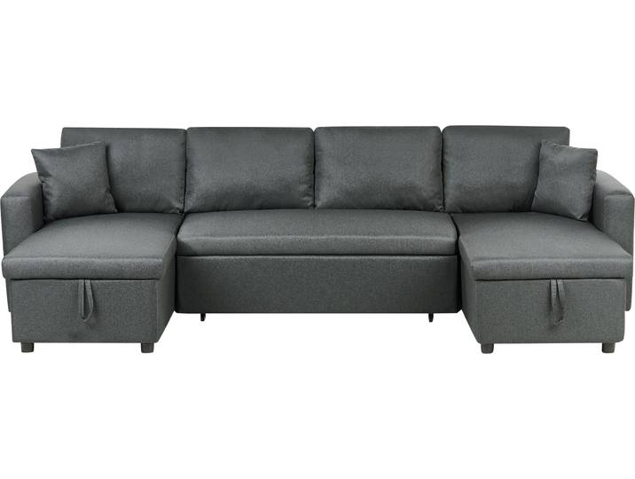 BELIANI Sofa Dunkelgrau Polsterbezug U-Förmig Zeitgenössisch Zierkissen Wohnzimmer