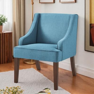 "26"" Linen Mid-Century Modern Accent Chair with Solid Wood Legs and High-Resiliency Cushioning and Wingback Design"