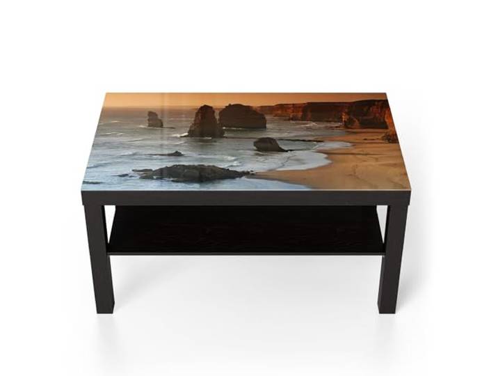 DEQORI Glastisch schwarz groß 90x50 cm Motiv Abendliche Apostel ausgefallener Beistelltisch aus Glas Hochglanz Couchtisch fürs Wohnzimmer moderner Couch Tisch mit Design