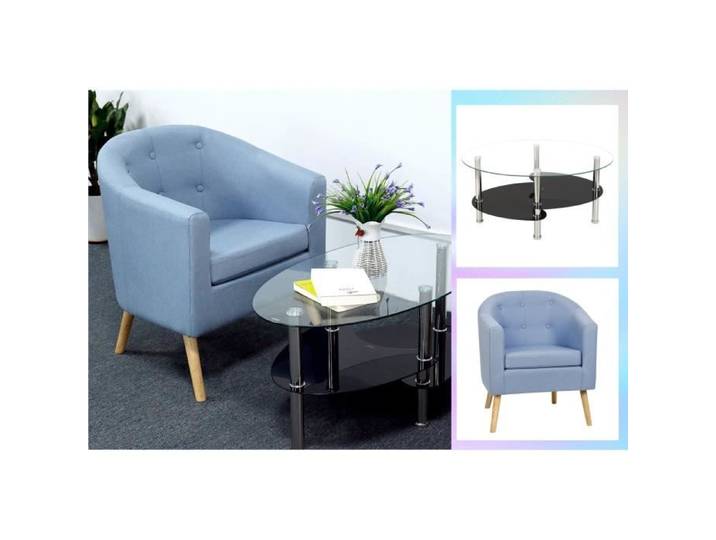 QIFAshma®Table en Verre+1pcs Fauteuil de salon en lin pour Salon Balcon Bureau