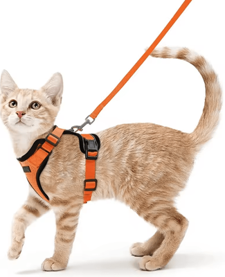 Inspire Curations ATUBAN EscapeGuard Reflective Cat Harness & Leash Set orange s