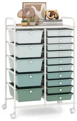 Costway 15-Drawer Utility Rolling Cart with Drawers Multi-Use Storage-Lime Green