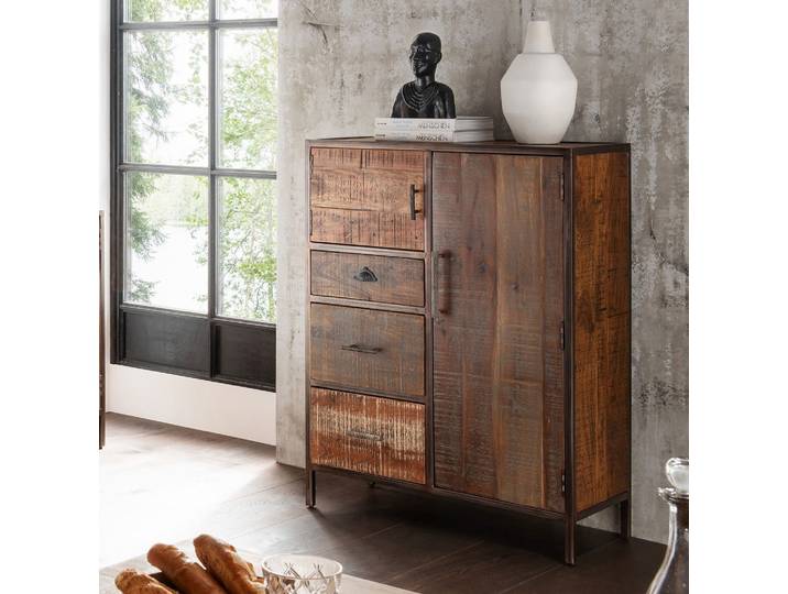 Highboard 90x120cm 'Compton' recyceltes Altholz & Eisen vintage