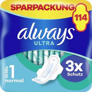 always Damenbinden Ultra Day Normal, Größe 1, geruchsneutralisierend, mit Flügeln, 114 Stück