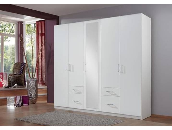 möbelando Drehtürenschrank >Freiburg< in Weiss - 225x208x58cm (BxHxT)